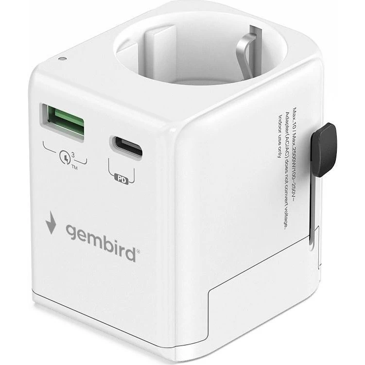 Gembird jordet universal rejseadapter med USB (20W)
