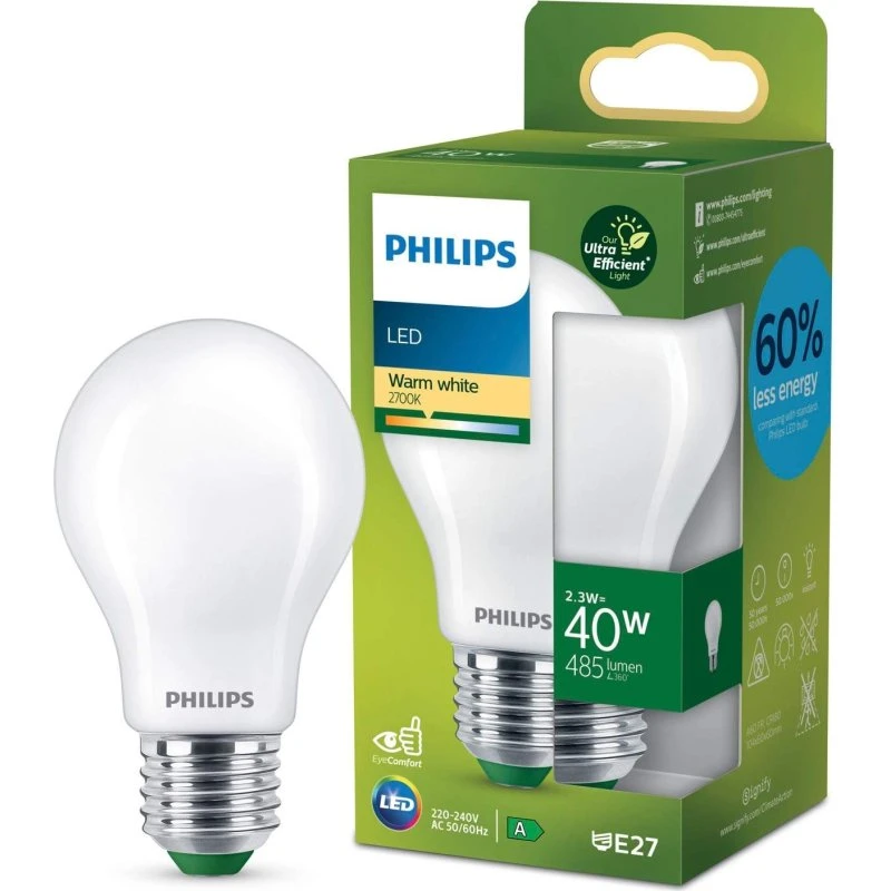 Philips LED E27 2,3W (40W) 485lm 2700K Frosted A60