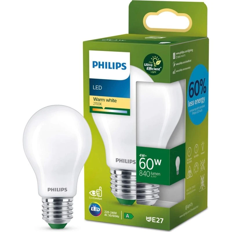 Philips LED E27 4W (60W) 2700K Mat 840 lm Energiklasse A