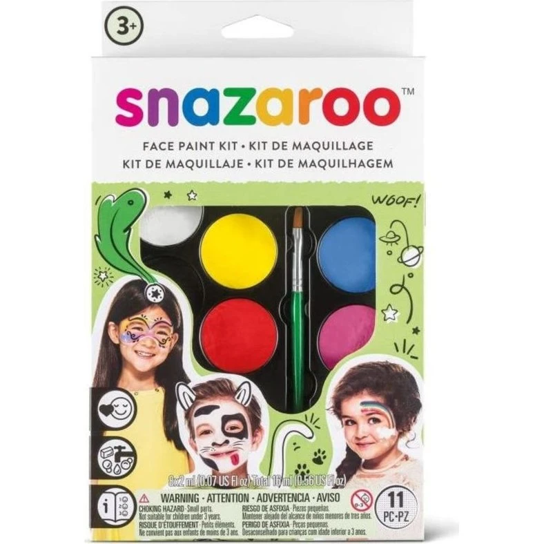 Snazaroo Rainbow ansigtsmalesæt – 8 farver, pensel & svamp