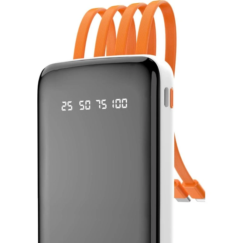 Dudao K6Pro Powerbank 10000 mAh med 4 kabler - Hvid