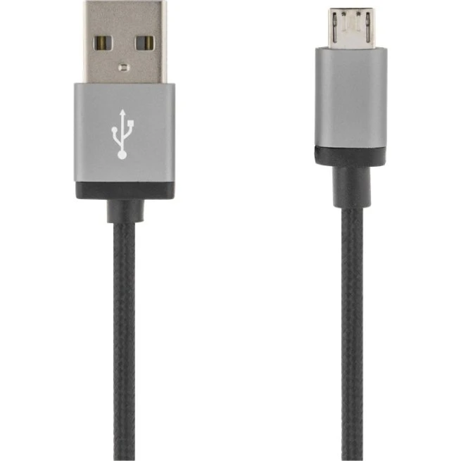 Deltaco USB-A til Micro USB B, flettet kabel 1 m, sort