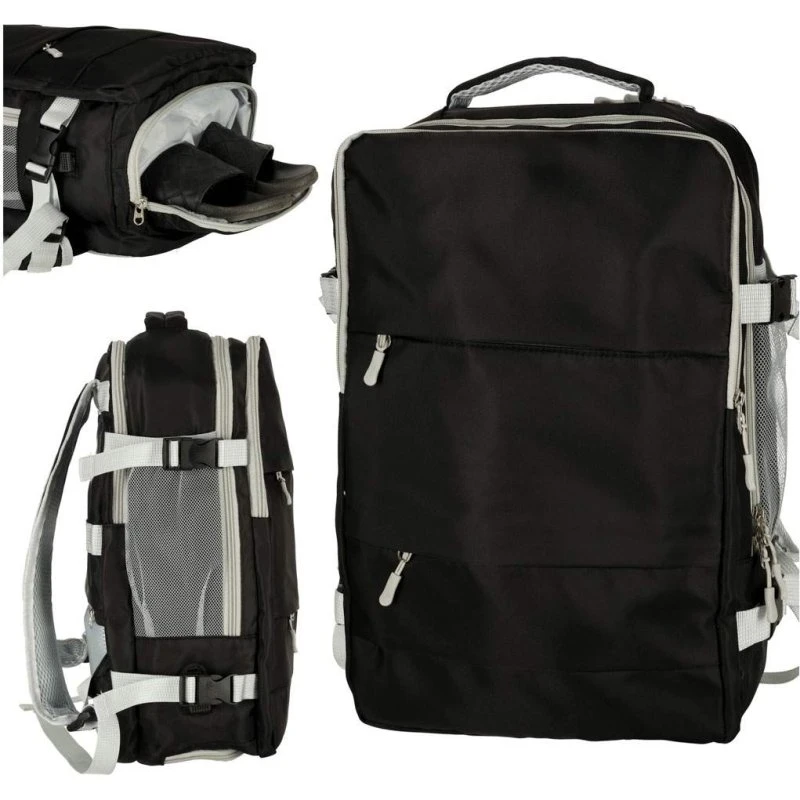 Sort rejserygsæk til håndbagage med USB (45x16x28 cm)