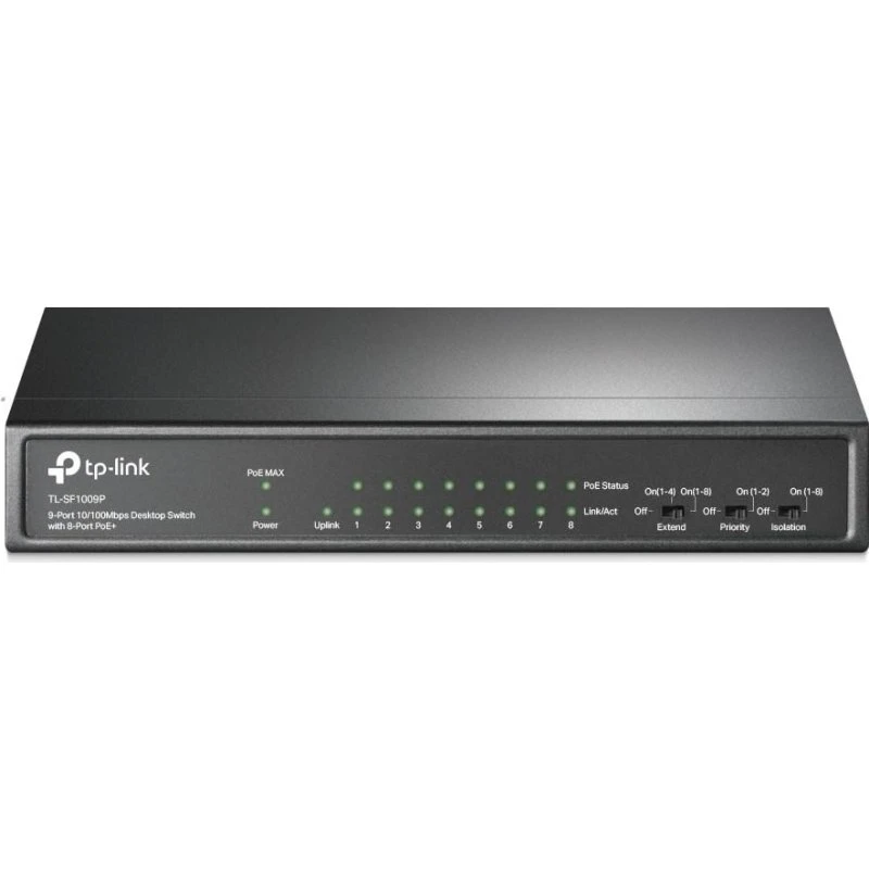 TP-Link TL-SF1009P 9-port 10/100 Mbps switch med 8x PoE+