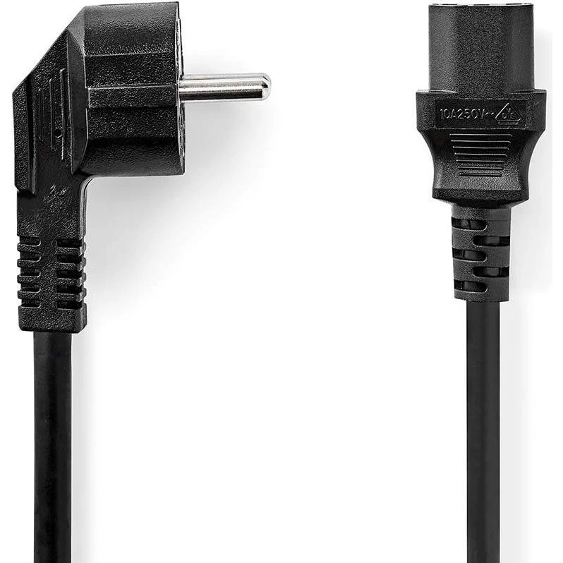 Strømkabel IEC-320-C13 til PC/PS4, vinklet 2,0 m, sort