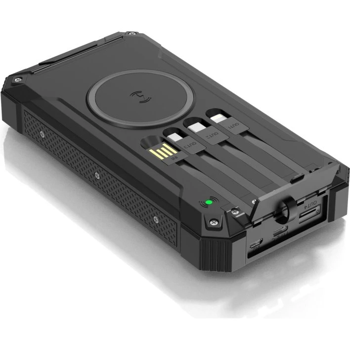 Powerbank 20.000 mAh med solcelle, trådløs opladning (sort)