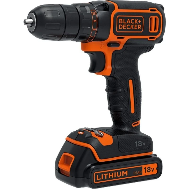 BLACK+DECKER BDCDC18KB-QW 18V skruemaskine/bor, 2 batterier
