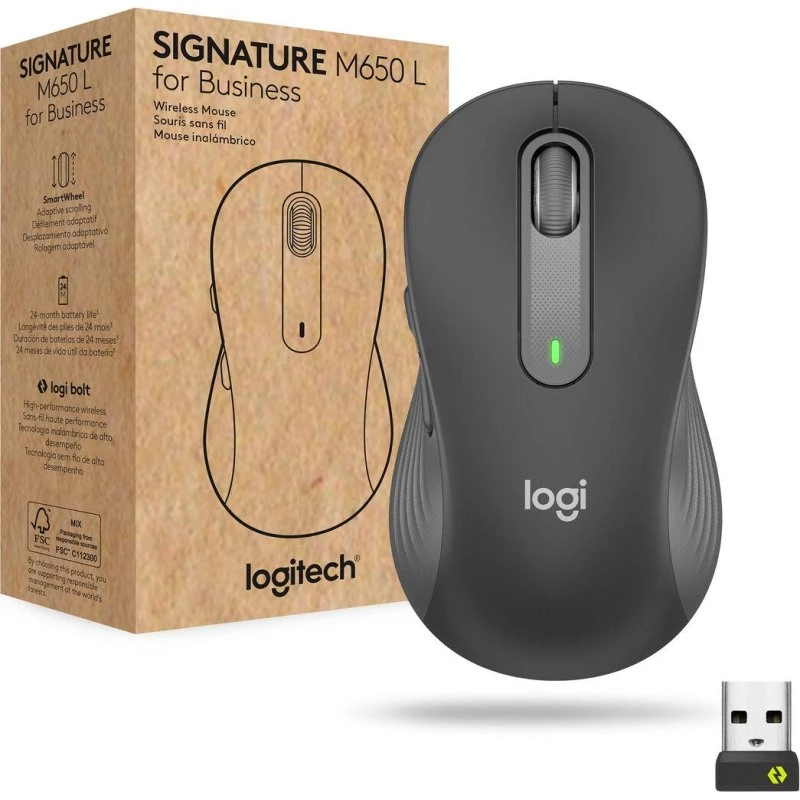 Logitech Signature M650 L Trådløs mus – Grafit, 4000 dpi