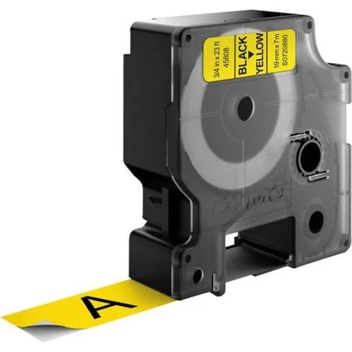 DYMO D1 farvetape 19 mm x 7 m – Sort på Gul (S0720880)