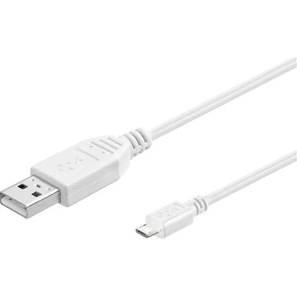 USB 2.0 kabel A-han til Micro-B, 1,8 m - Hvid