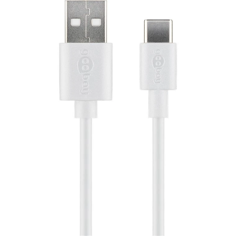 USB-A til USB-C kabel 0,5 m – USB 2.0, 3A, Hvid