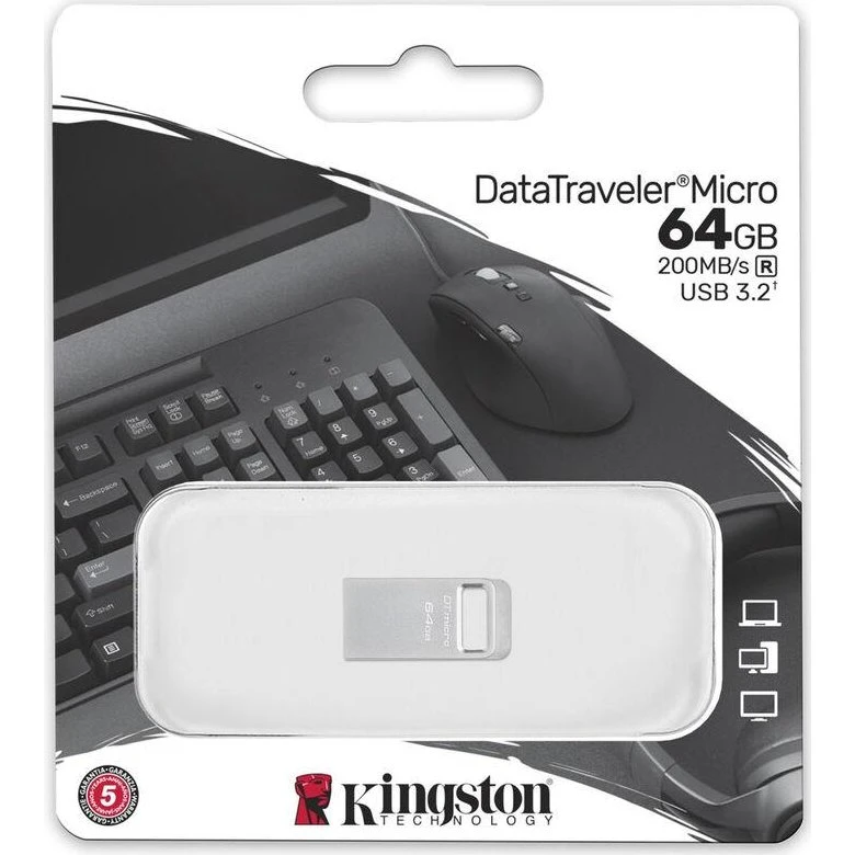 Kingston DataTraveler Micro 64GB USB 3.2 – sølv