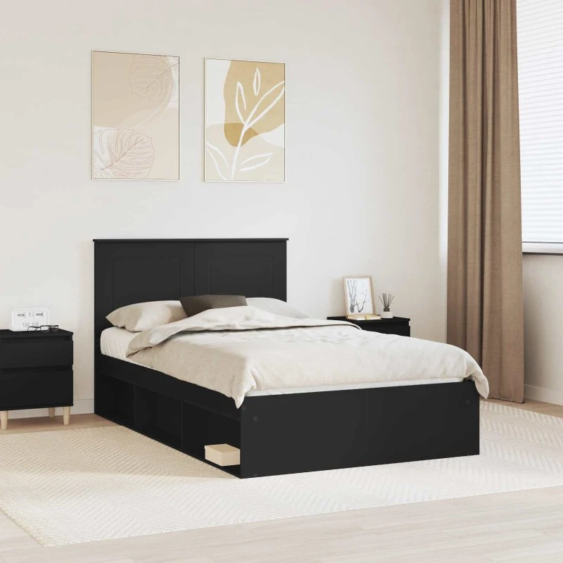 Sengestel med hovedgærde 120x190 cm – Sort massiv fyrretræ