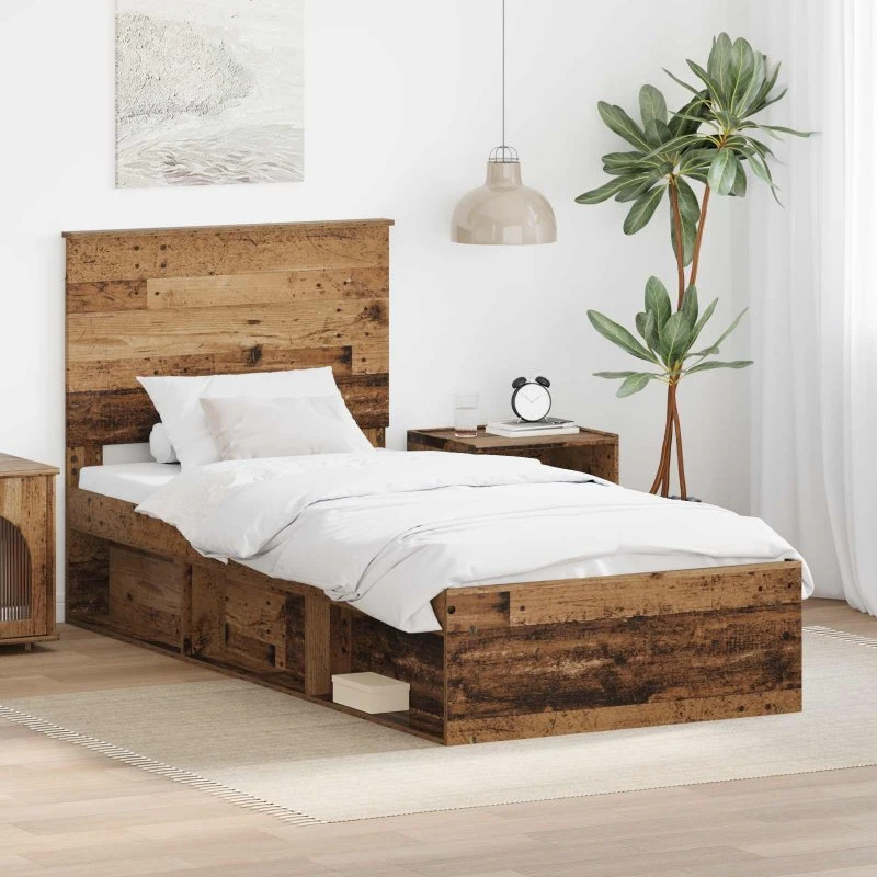 Sengestel 75x190 cm i massivt fyrretræ (gammelt træ)
