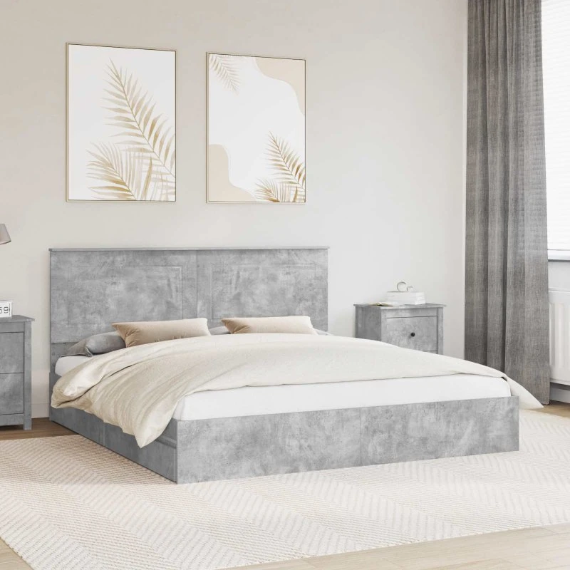 Opbevaringsseng Beton Grå 180x200 - Konstrueret Træ
