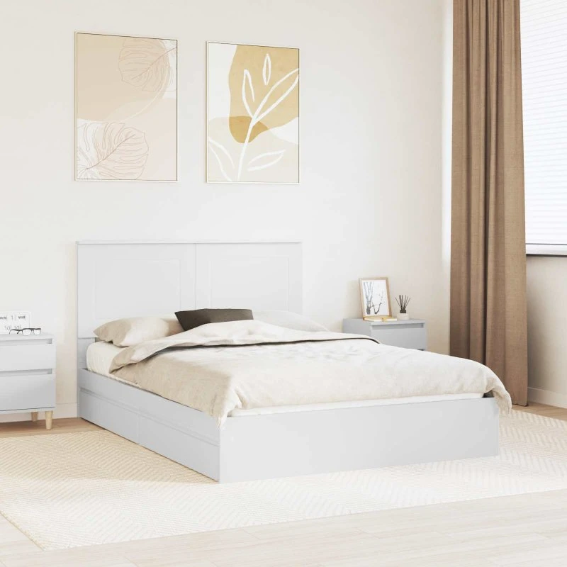 Opbevaringsseng 160x200 cm hvid i konstrueret træ