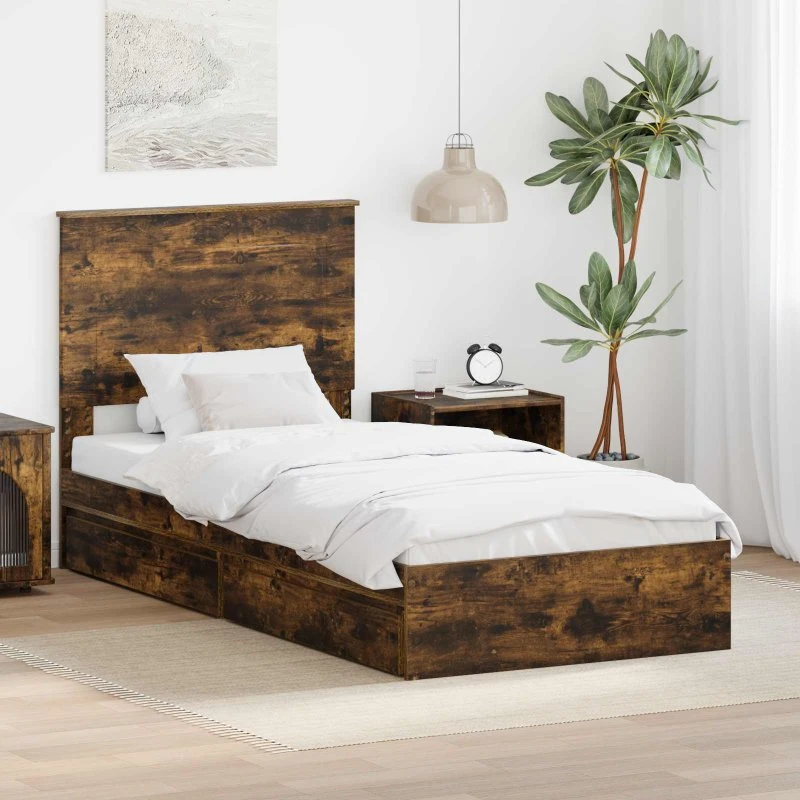 Opbevaringsseng Røget eg 90x190 cm i konstrueret træ