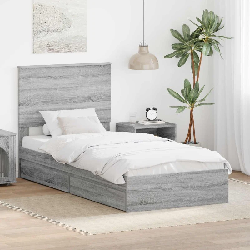 Opbevaringsseng Grå Sonoma 75x190 cm – Konstrueret træ