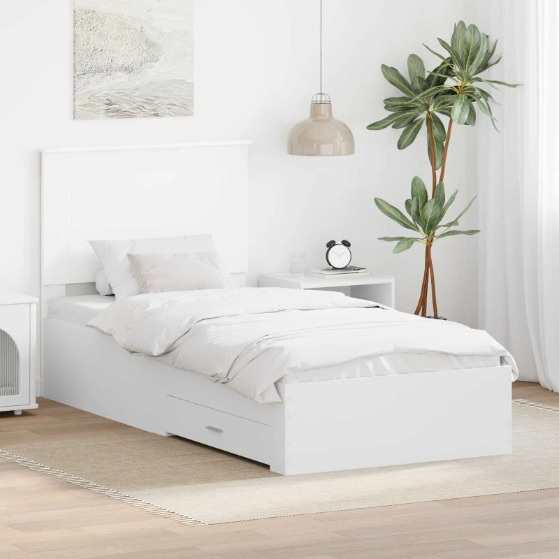 Sengestel med hovedgærde Hvid 90x190 cm – Konstrueret træ