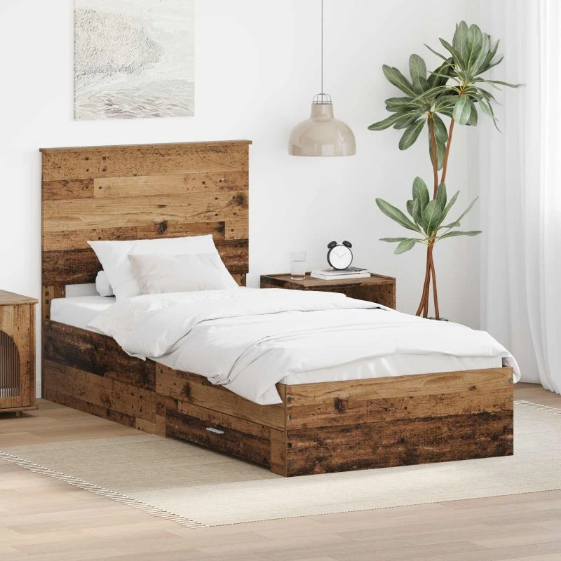 Sengestel med skuffe 90x200 cm – gammelt træ