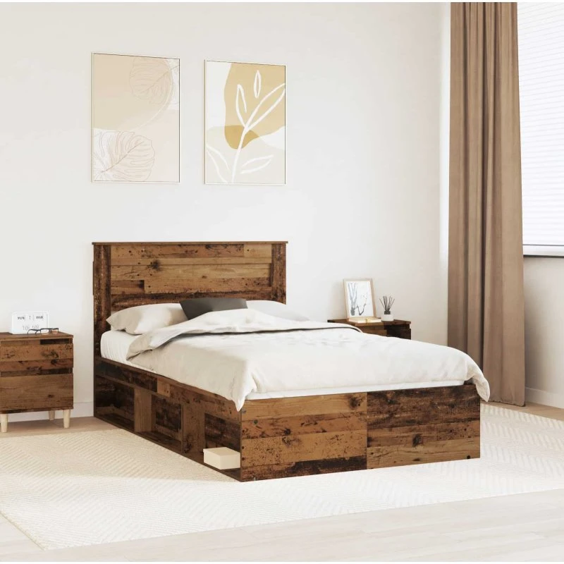 Sengestel i massivt fyrretræ 135x190 cm - gammel trælook