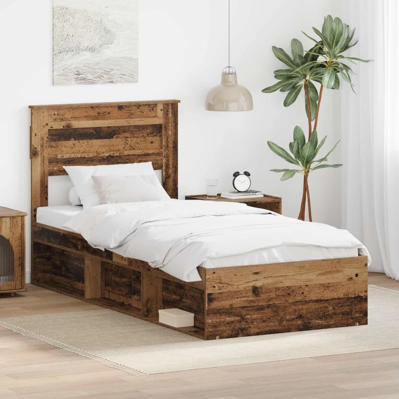 Sengestel 90x190 cm – Massivt fyrretræ, gammelt træ-look