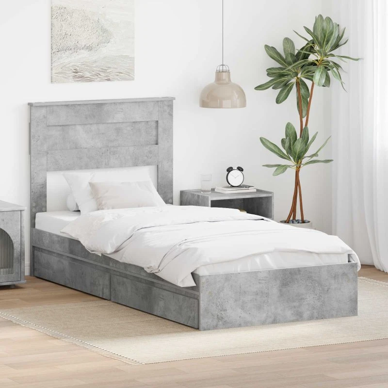 Opbevaringsseng 90x190 cm – Beton grå, konstrueret træ