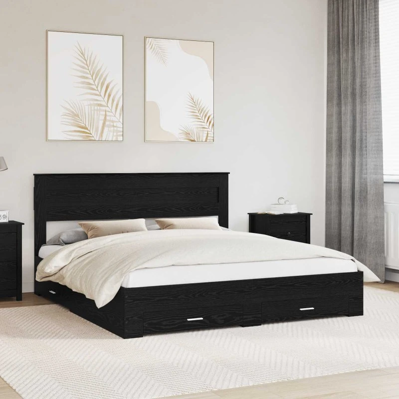 Sengestel med opbevaring og hovedgærde 180x200 cm - Sort eg