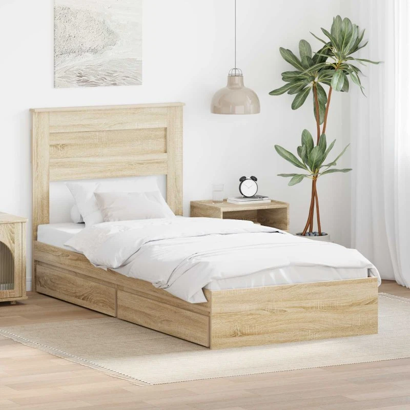 Opbevaringsseng Sonoma eg 100x200 cm – konstrueret træ