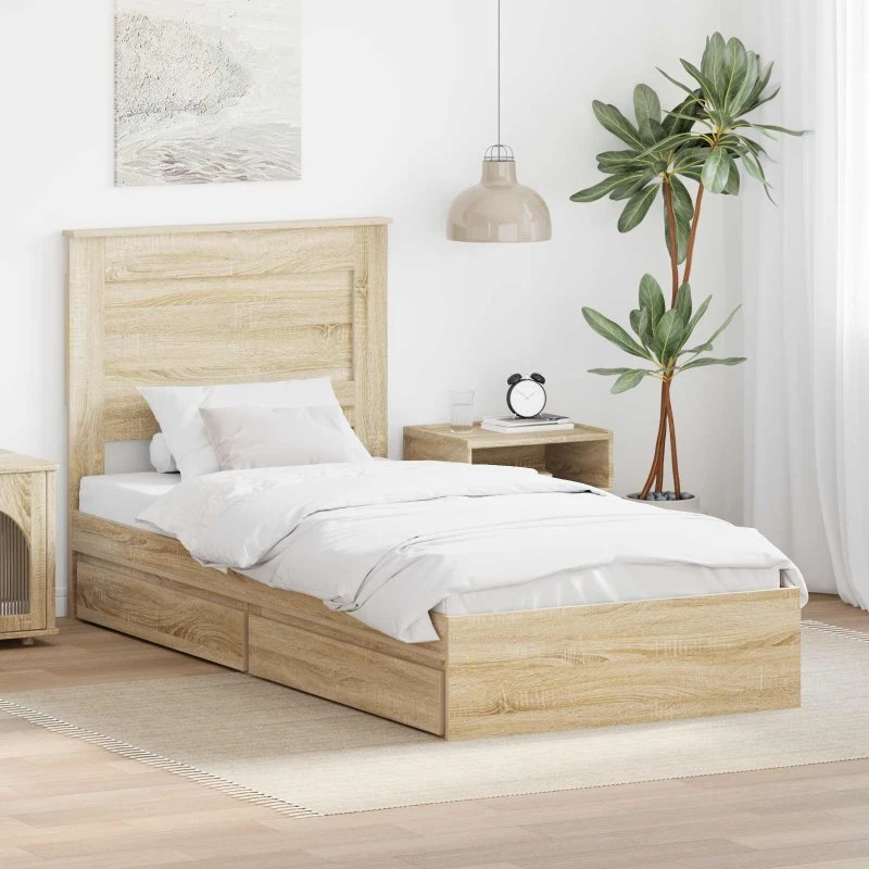 Opbevaringsseng 90x200 Sonoma eg – sengestel med skuffe