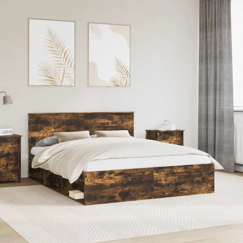 Sengestel Røget Eg 160x200 cm - Massiv fyrretræ