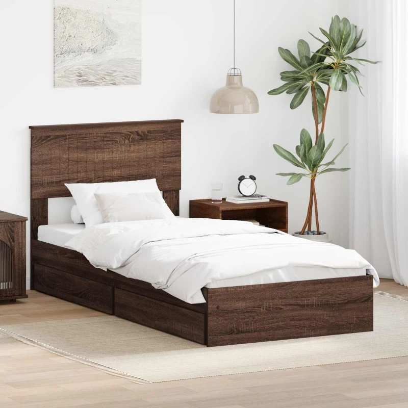 Opbevaringsseng med skuffe Brun eg 90x200 cm