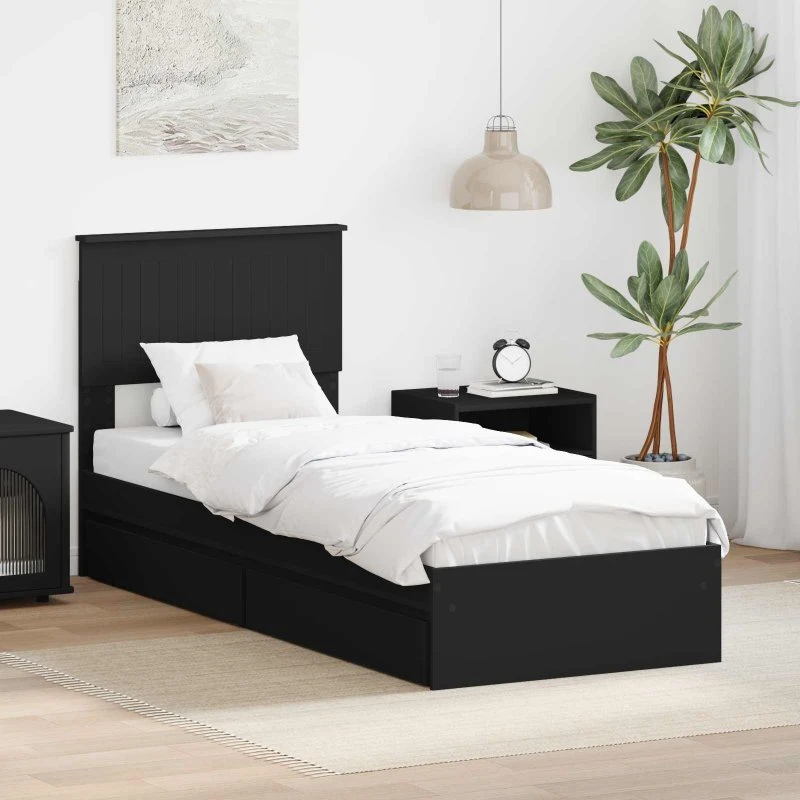 Opbevaringsseng med hovedgærde 75x190 cm – Sort