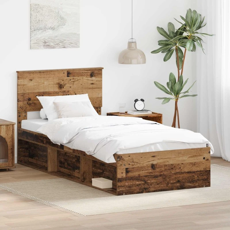 Sengestel 90x190 cm i massivt fyrretræ – gammelt træ