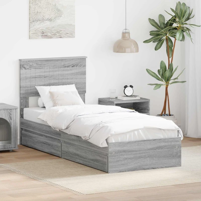 Opbevaringsseng Grå Sonoma 75x190 cm – Konstrueret træ