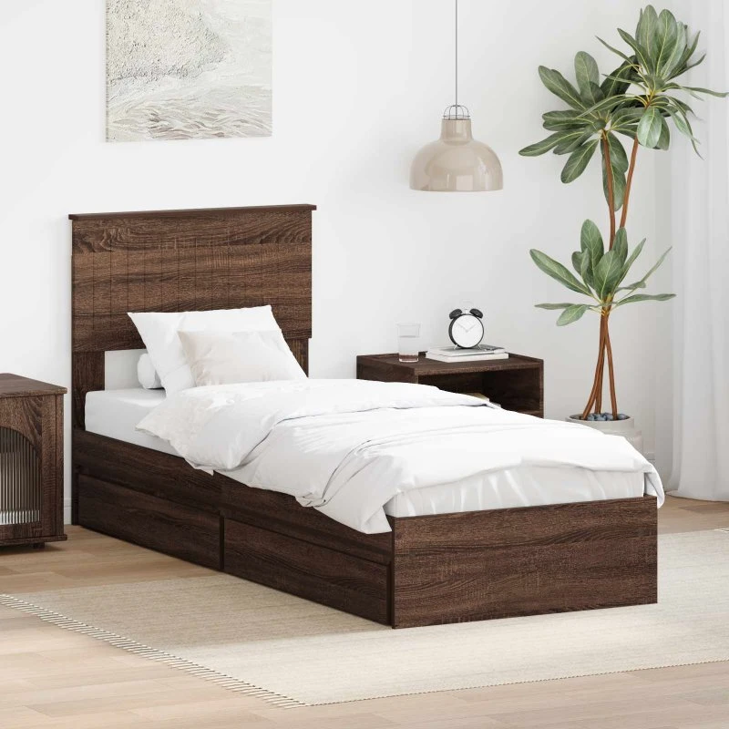 Opbevaringsseng med skuffe – Brun eg 75x190 cm