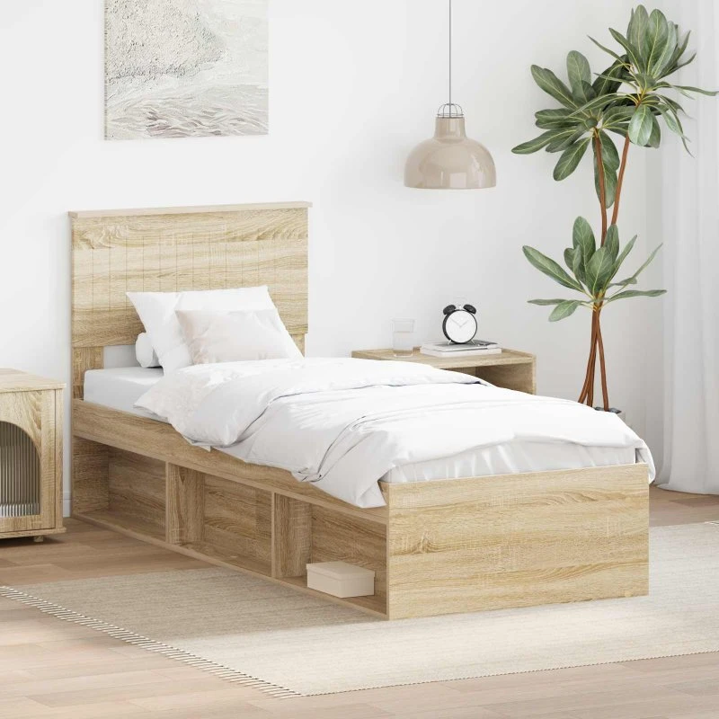 Sengestel 75x190 cm i massiv fyrretræ - Sonoma eg