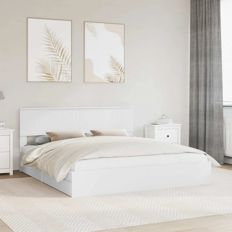 Opbevaringsseng med skuffe 180x200 cm — Hvid, konstrueret træ