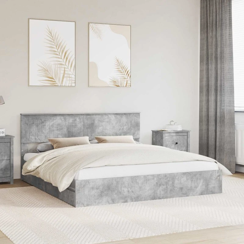 Opbevaringsseng 180x200 cm – Betongrå, konstrueret træ