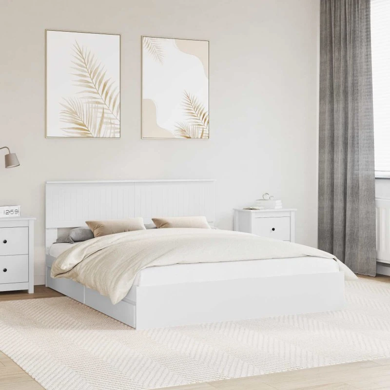 Opbevaringsseng 160x200 cm Hvid i konstrueret træ