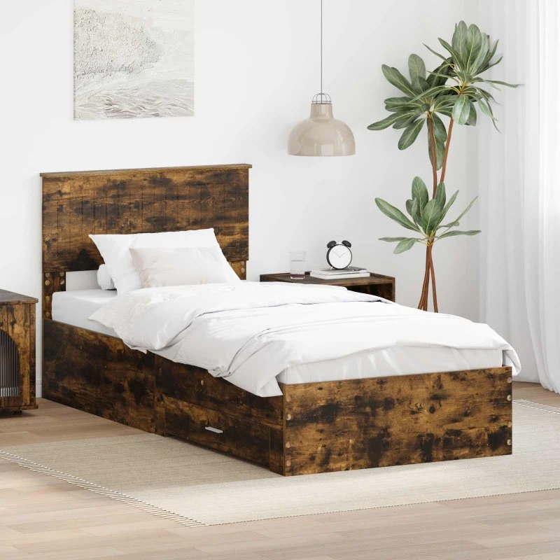 Sengestel med hovedgærde Røget eg 90x190 cm