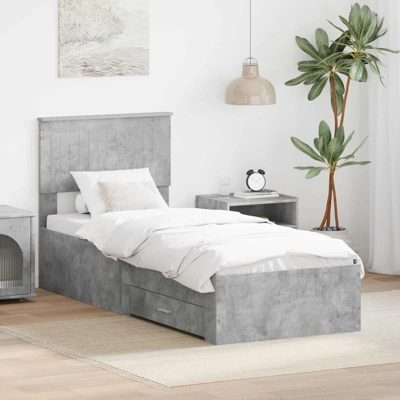 Sengestel Betongrå/Sølv m. opbevaring 70-75x190 cm