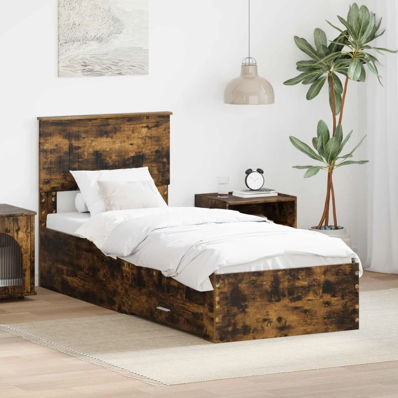 Sengestel med opbevaring Røget Eg/Sølv 75x190 cm