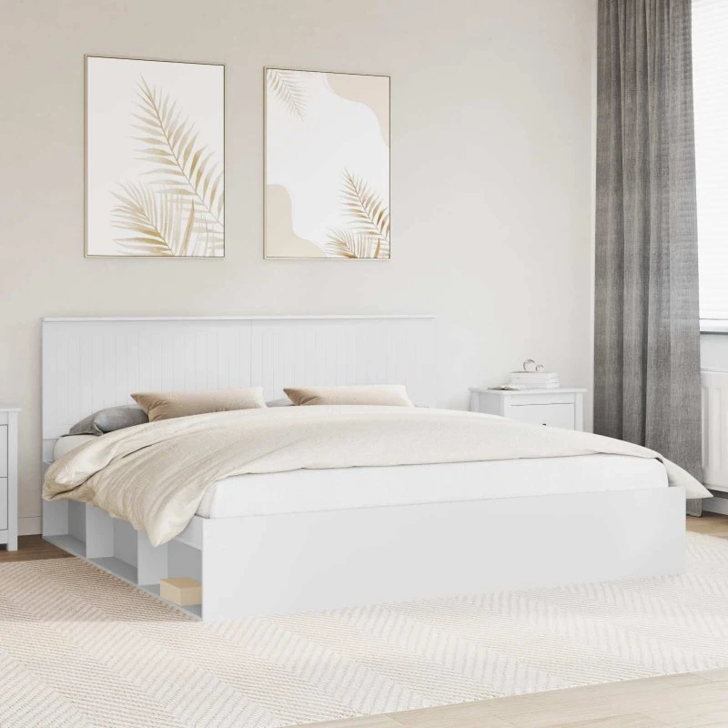 Sengestel 200x200 cm Hvid i massivt fyrretræ