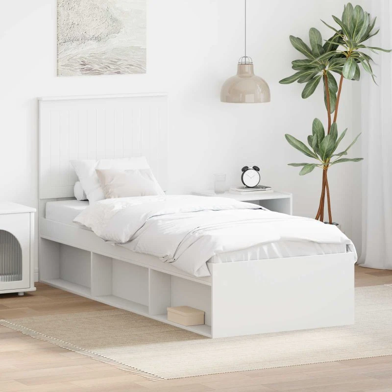 Sengestel med hovedgærde Hvid 75x190 cm i massivt fyrretræ