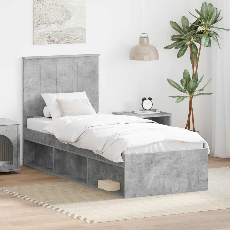 Sengestel med hovedgærde Beton Grå 75x190 cm - Massiv fyrretræ