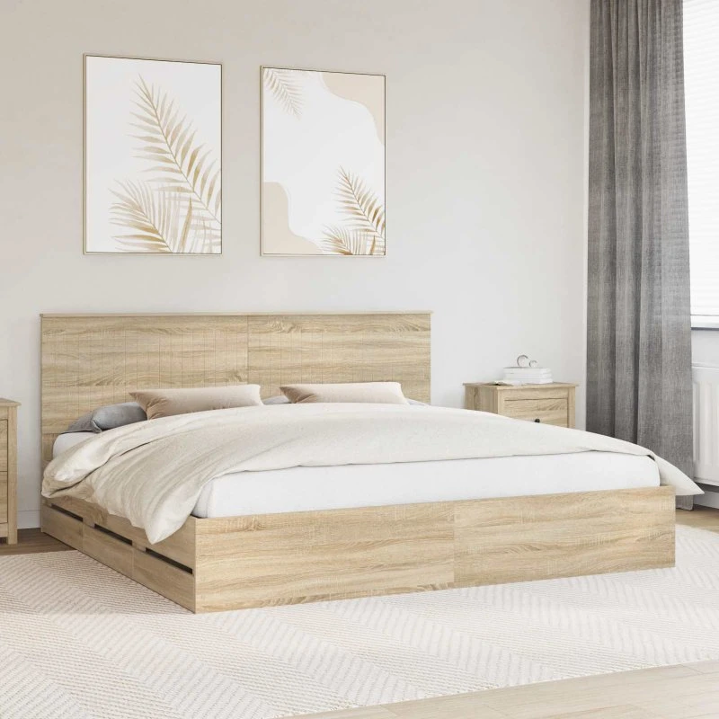 Sengestel med skuffe Sonoma eg 200x200 cm - Konstrueret træ