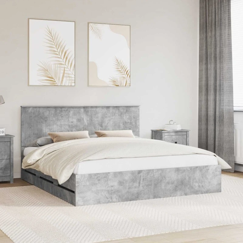 Sengestel med skuffe Betongrå 180x200 cm – Ingeniørtræ