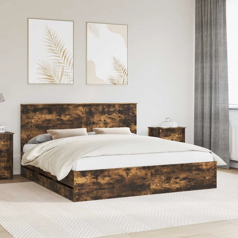 Sengestel med skuffe Røget eg 180x200 - Ingeniørtræ
