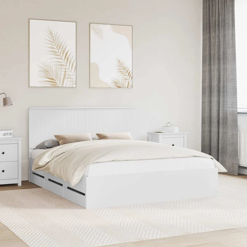 Sengestel med skuffe 160x200 cm – Hvid, ingeniørtræ